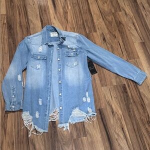 American Bazi Light Blue Distressed Denim Jacket
